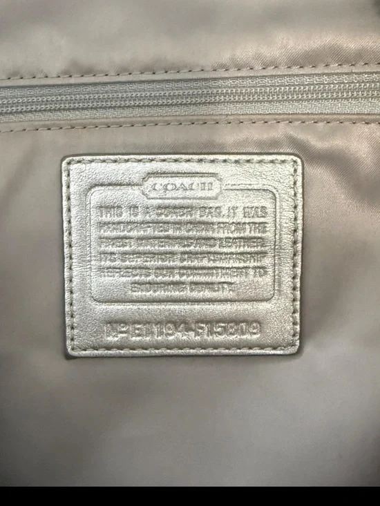 Coach Signature Hobo Handbag in Metallic Silver Zipper Closure Adjustable Strap - Picture 8 of 10